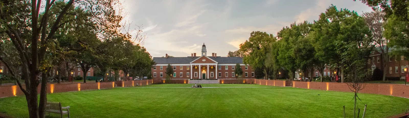 Boarding school campus quad at dusk